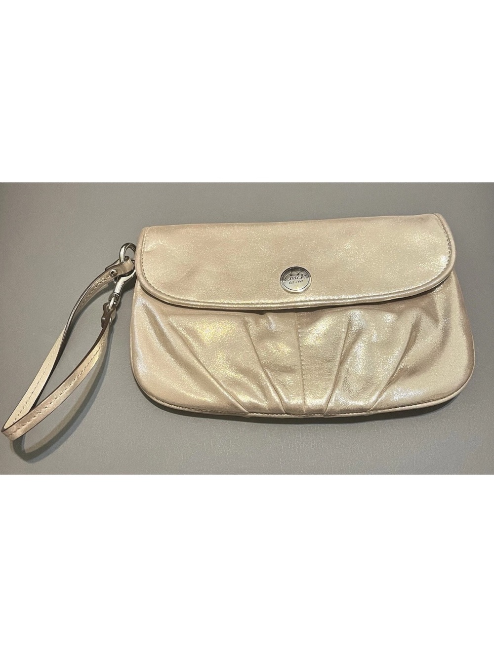 Coach Shimmery Gold Pearl Wristlet Clutch